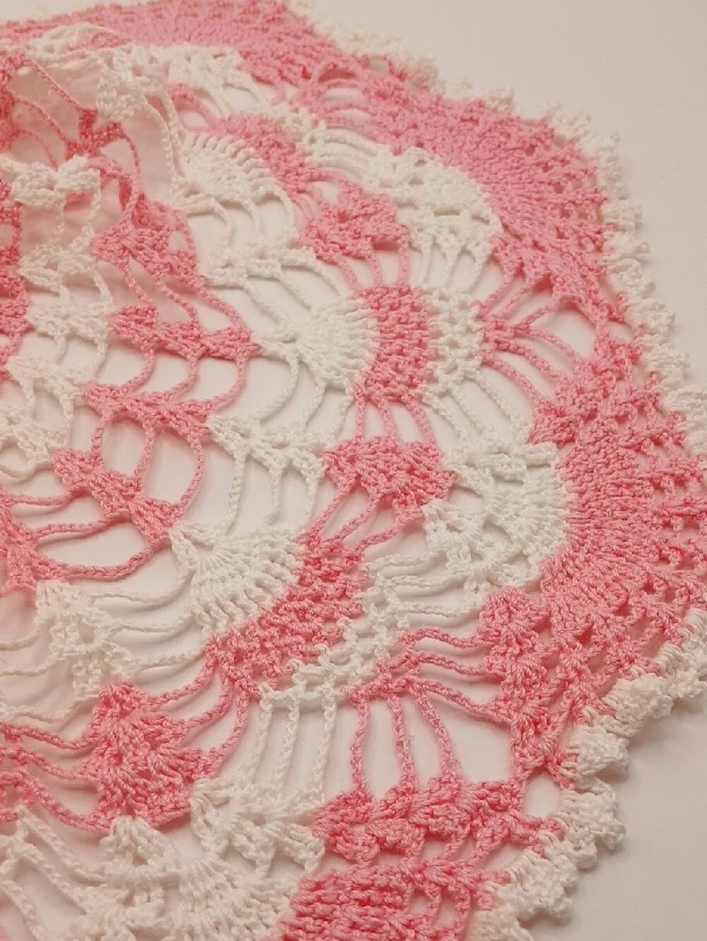 Handmade Pink & White Crochet Doily 20